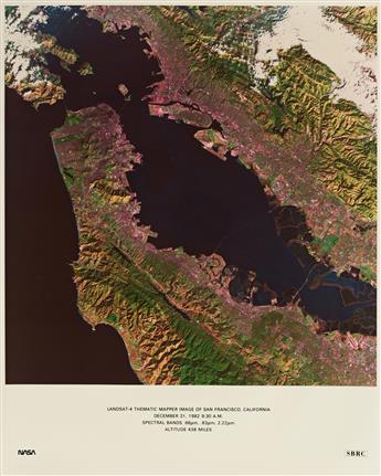 (SATELLITE VIEWS OF EARTH--LANDSAT 4) Group of 12 color photos of Earth from space, including aerial views of NYC, San Francisco, Los A